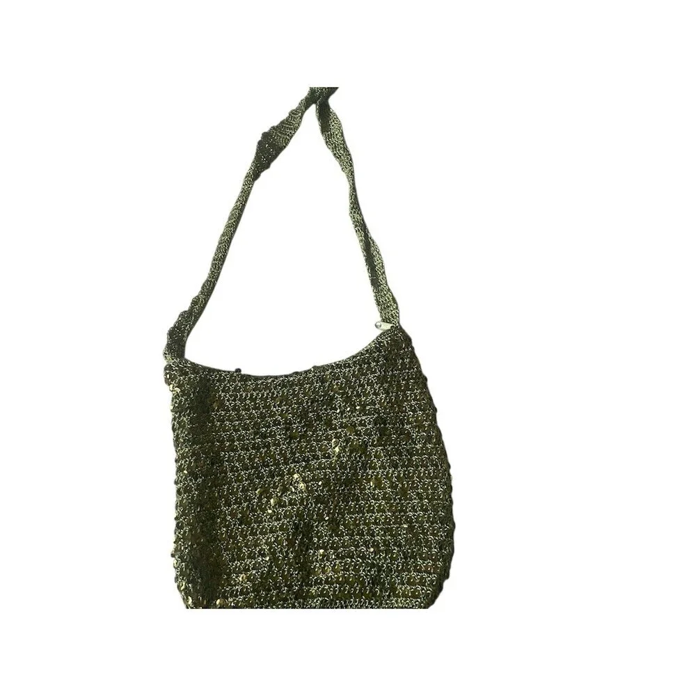 Chateau Hobo Shoulder Bag Womens Olive Green Crochet Knit Sequin Boho